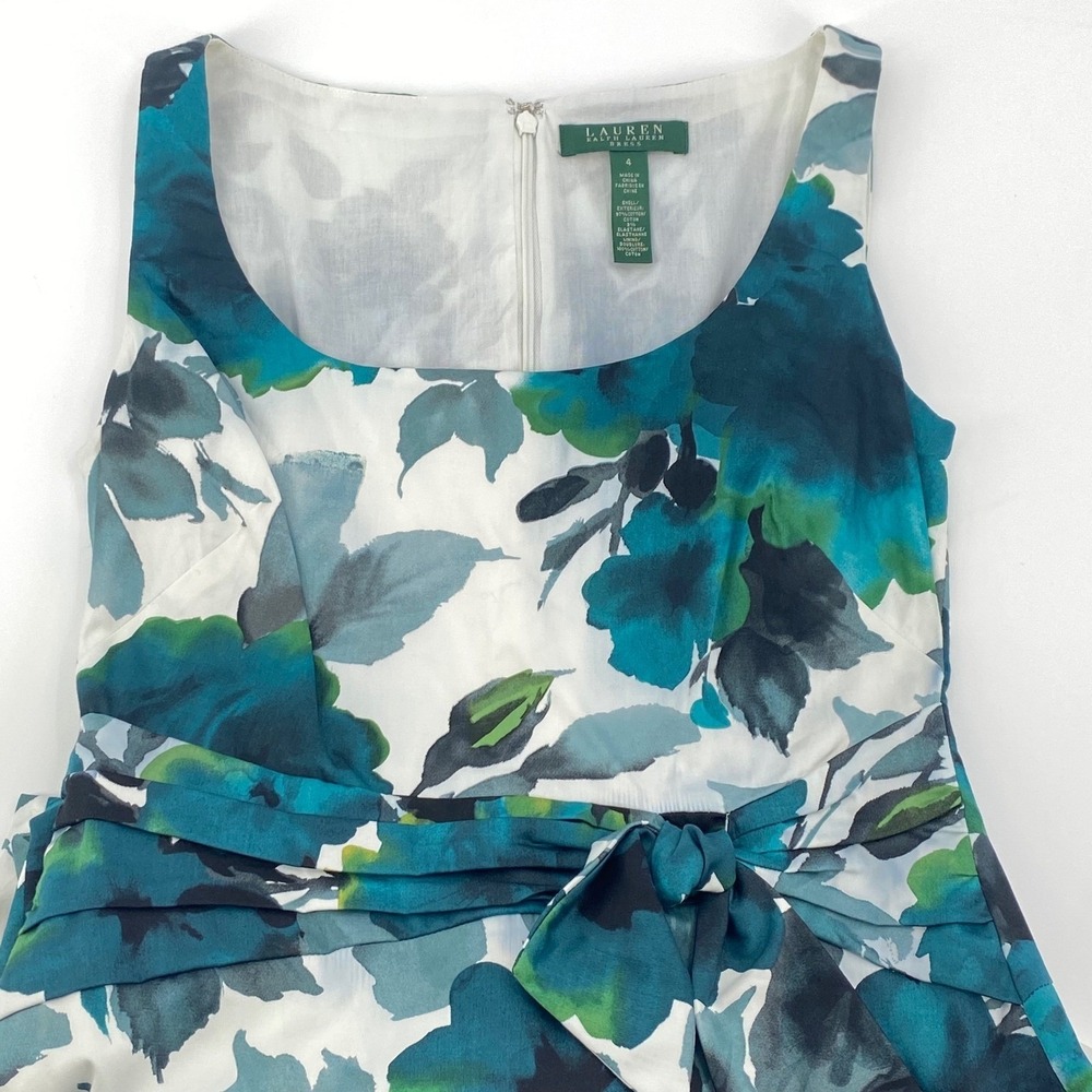 Lauren Ralph Lauren Floral Sheath Dress Teal Green White Sleeveless Size 4 - Picture 3 of 9